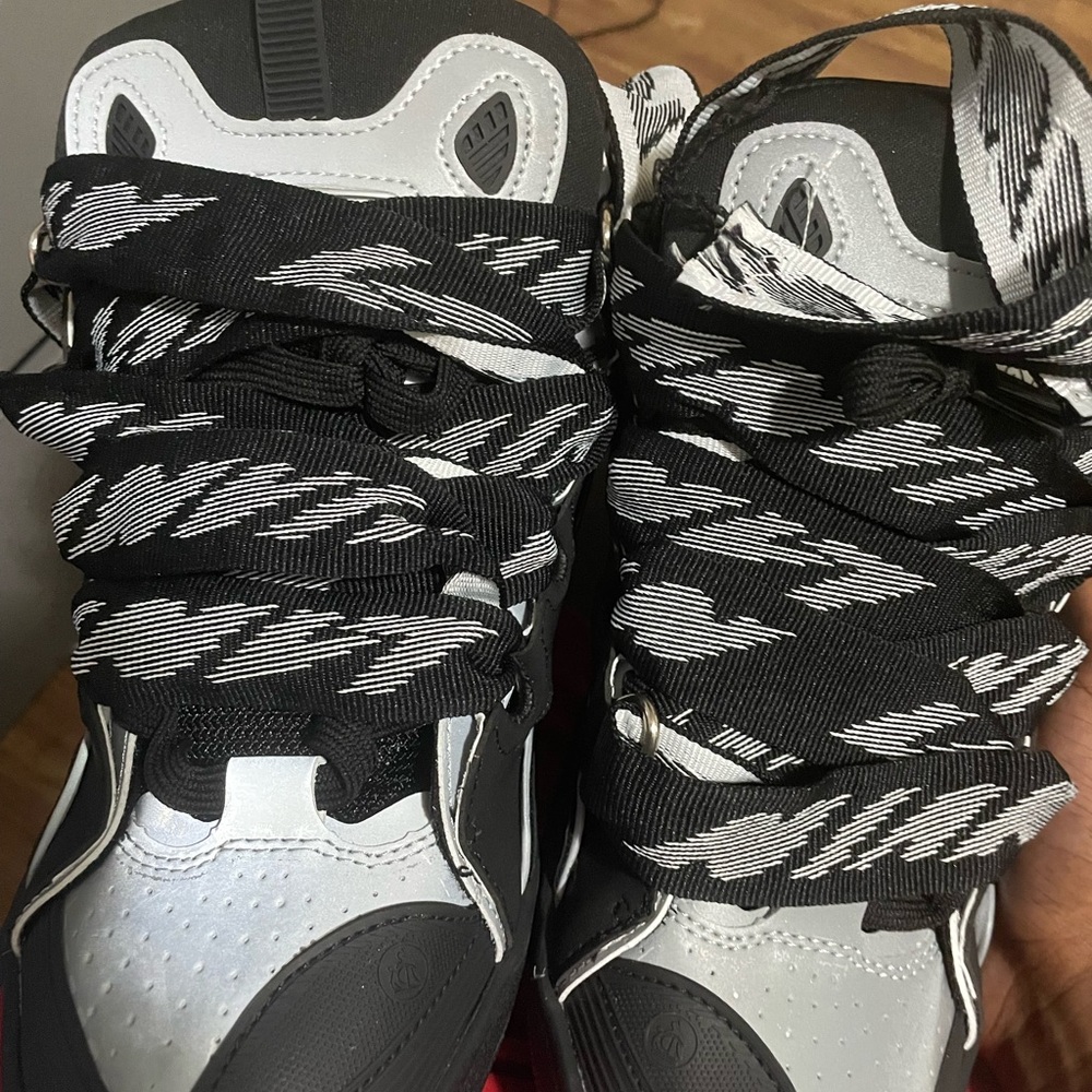 Black and Gray Sneakers with Patterned Laces